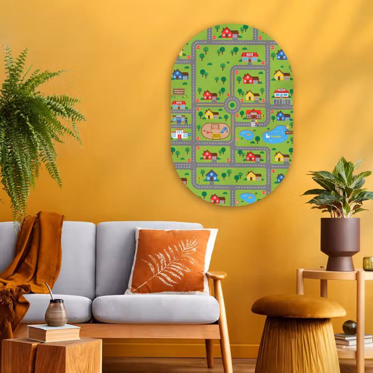 Muurovaal glas - Stad - Wegen - Cartoon — 3