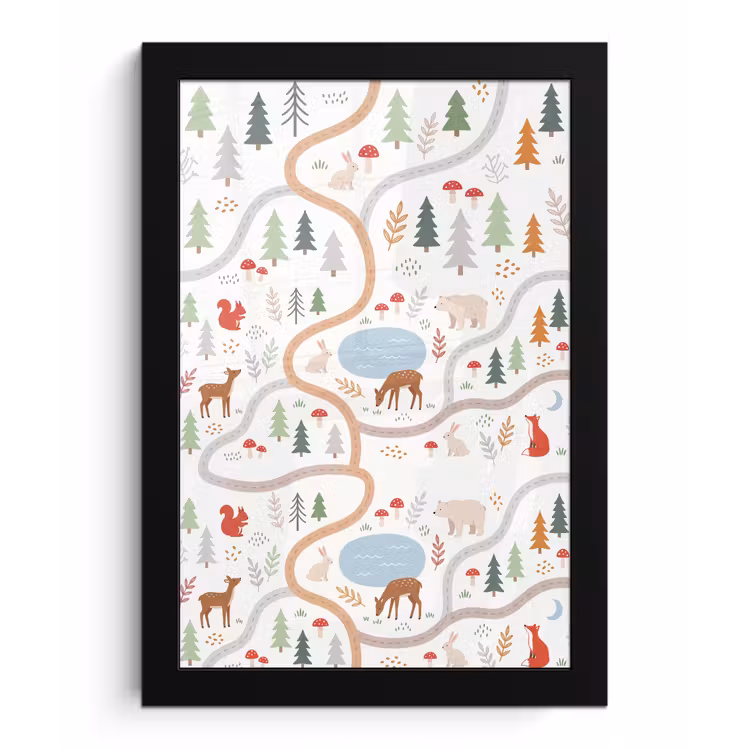 Poster met lijst - Dieren - Bos - Illustratie — 1