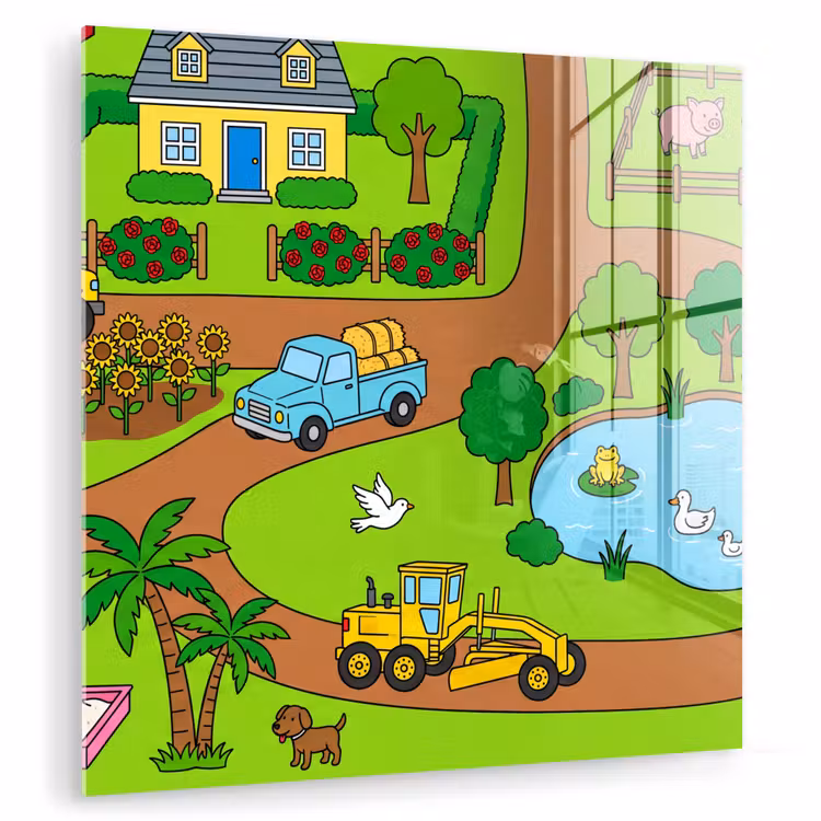 Glas schilderij - Platteland - Dieren - Cartoon — 1