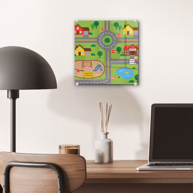 Glas schilderij - Stad - Wegen - Cartoon — 7