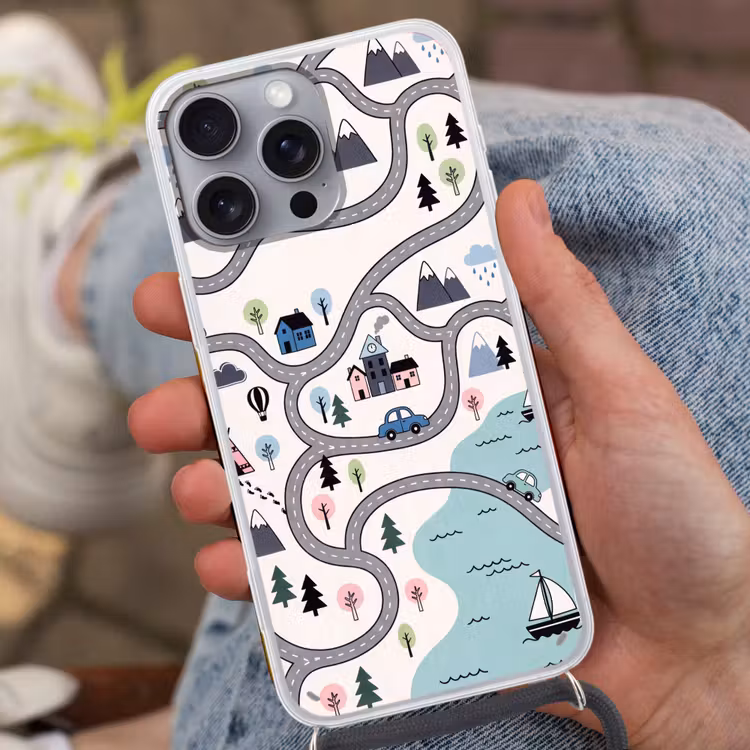 Telefoonhoesje met koord - Kaart - Stad - Kindvriendelijk — 2