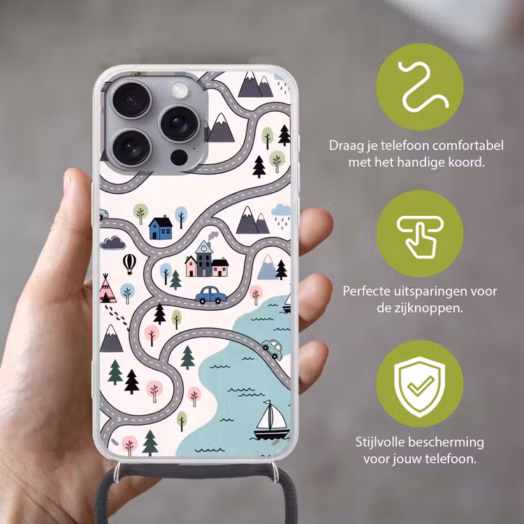 Telefoonhoesje met koord - Kaart - Stad - Kindvriendelijk — 4