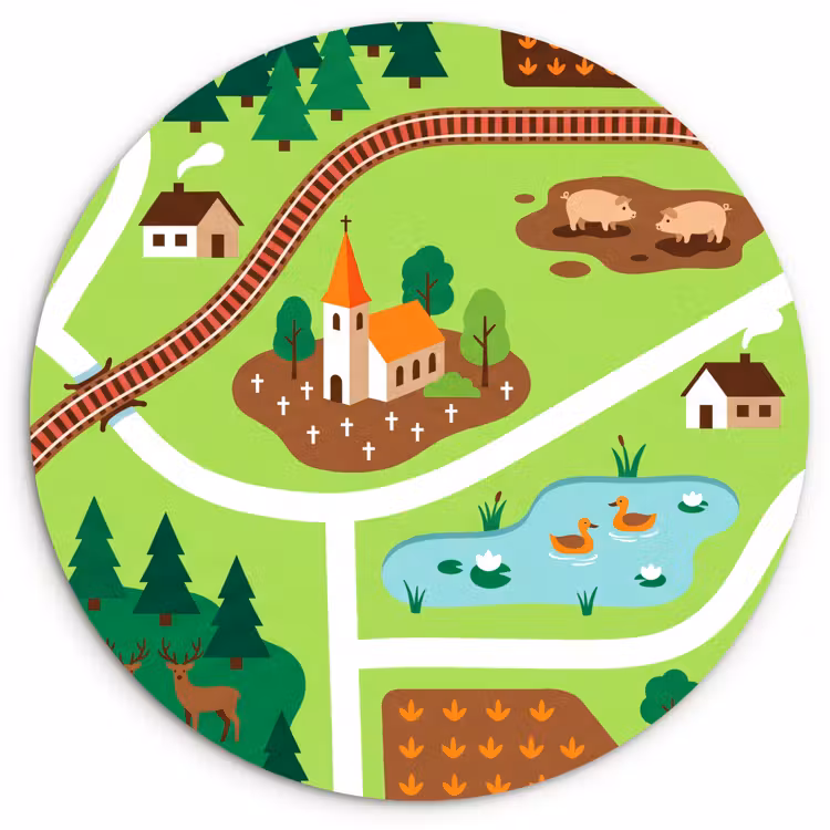 Muurcirkel glas - Platteland - Dieren - Illustratie — 1
