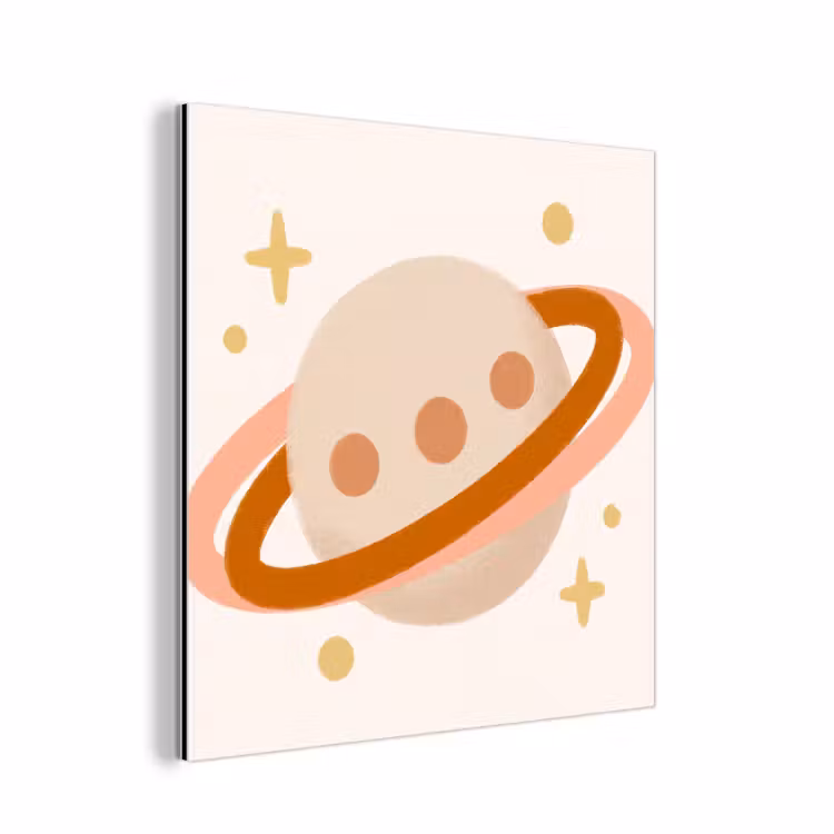 Aluminium schilderij - Planeet - Ringen - Ruimte - Illustratie - Beige — 1