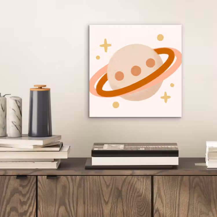 Aluminium schilderij - Planeet - Ringen - Ruimte - Illustratie - Beige — 2