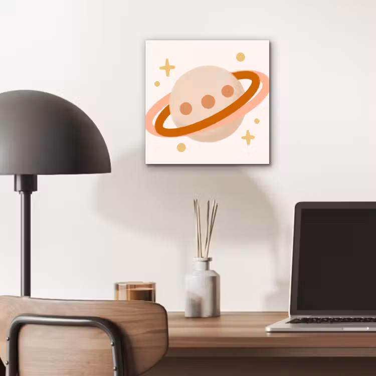 Aluminium schilderij - Planeet - Ringen - Ruimte - Illustratie - Beige — 6