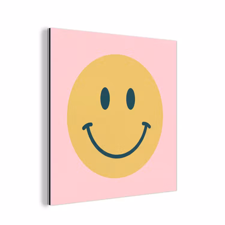 Aluminium schilderij - Smiley - Geel - Roze - Symbool - Minimalistisch — 1