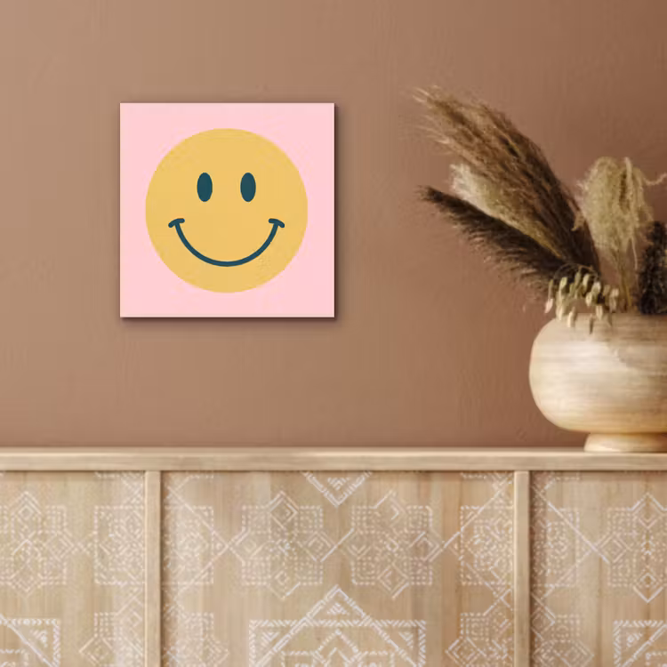 Aluminium schilderij - Smiley - Geel - Roze - Symbool - Minimalistisch — 5