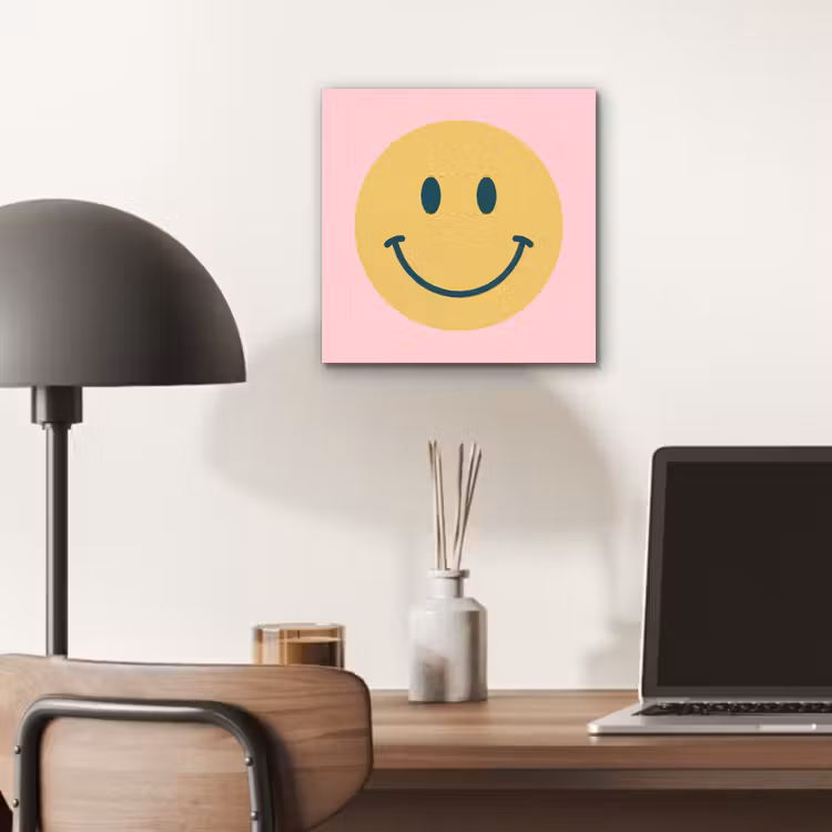 Aluminium schilderij - Smiley - Geel - Roze - Symbool - Minimalistisch — 6