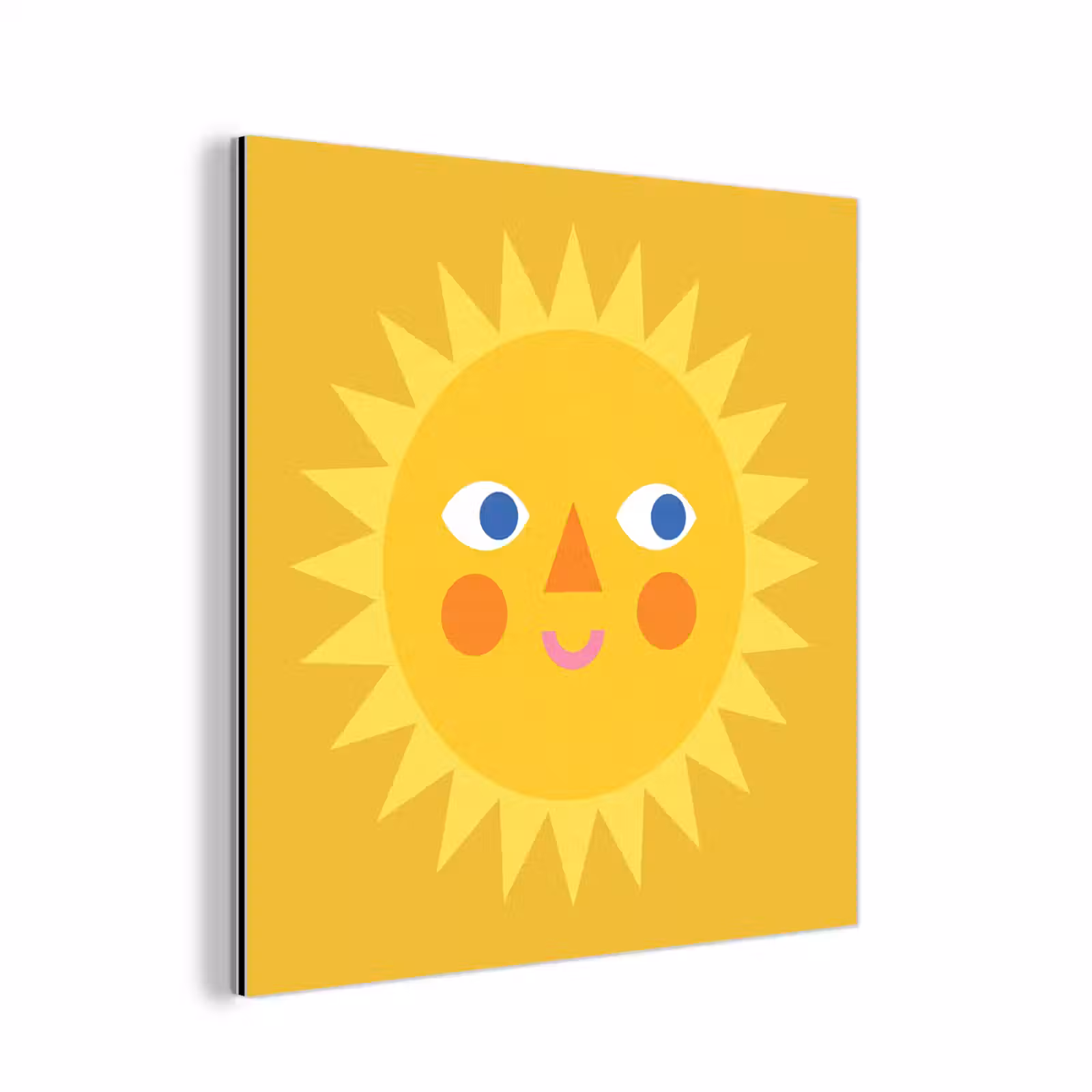 Aluminium schilderij - Zon - Gezicht - Zomer - Illustratie - Geel — 1