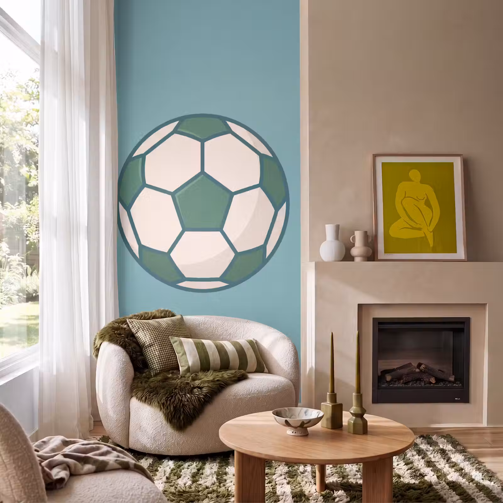 Behang - Voetbal - Geometrisch - Sport - Illustratie - Blauwgroen — 1