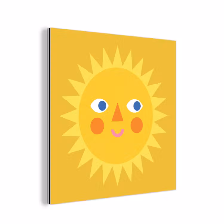 Aluminium schilderij - Zon - Gezicht - Zomer - Illustratie - Geel — 1