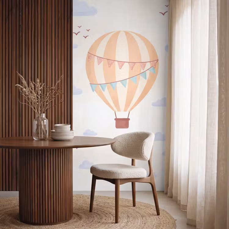 Behang - Luchtballon - Wolken - Illustratie - Zacht - Kinderkamer — 4