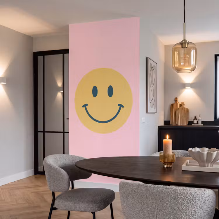 Behang - Smiley - Geel - Roze - Symbool - Minimalistisch — 5