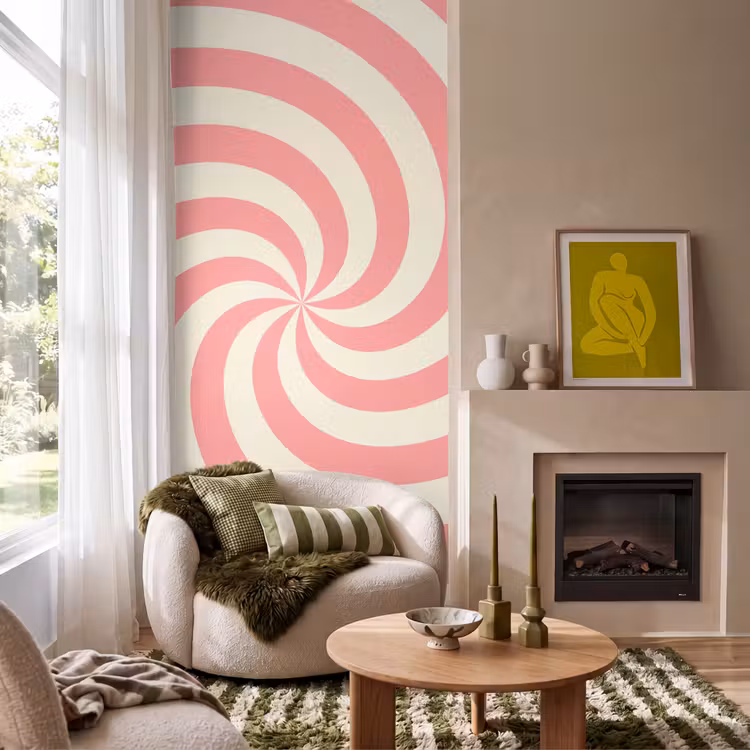 Behang - Spiraal - Patroon - Abstract - Roze - Beige — 1