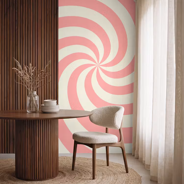 Behang - Spiraal - Patroon - Abstract - Roze - Beige — 4