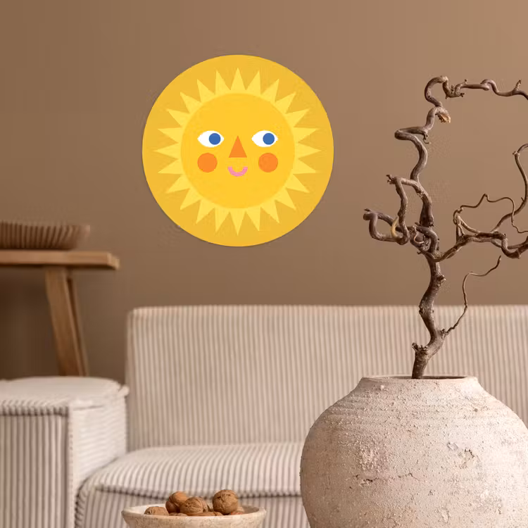 Behangcirkel - Zon - Gezicht - Zomer - Illustratie - Geel — 2