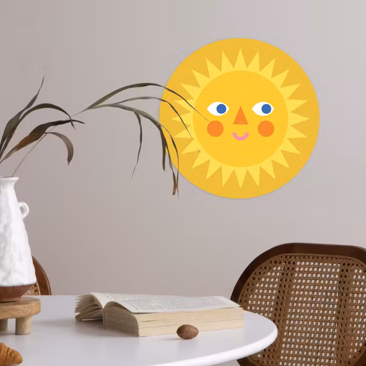 Behangcirkel - Zon - Gezicht - Zomer - Illustratie - Geel — 4