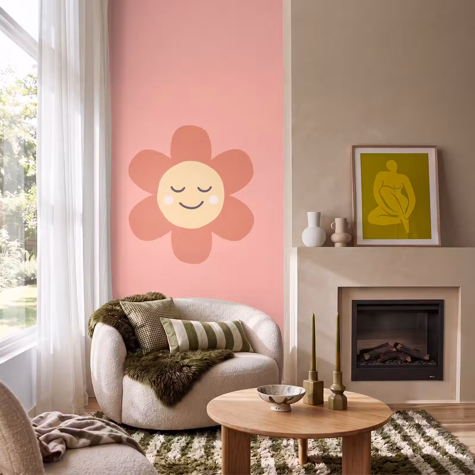 Behang - Bloemen - Tekenfilm - Kind - Roze — 1