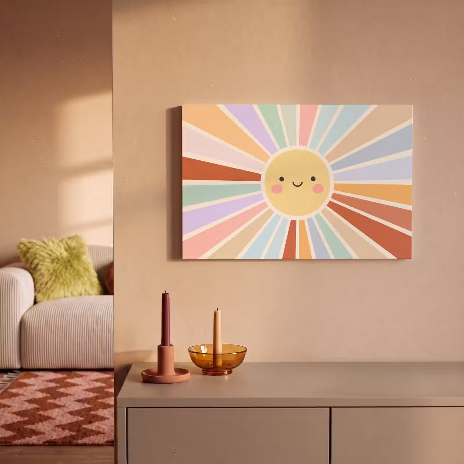 Canvas schilderij - Zon - Stralen - Vrolijk - Kleurrijk - Abstract — 1