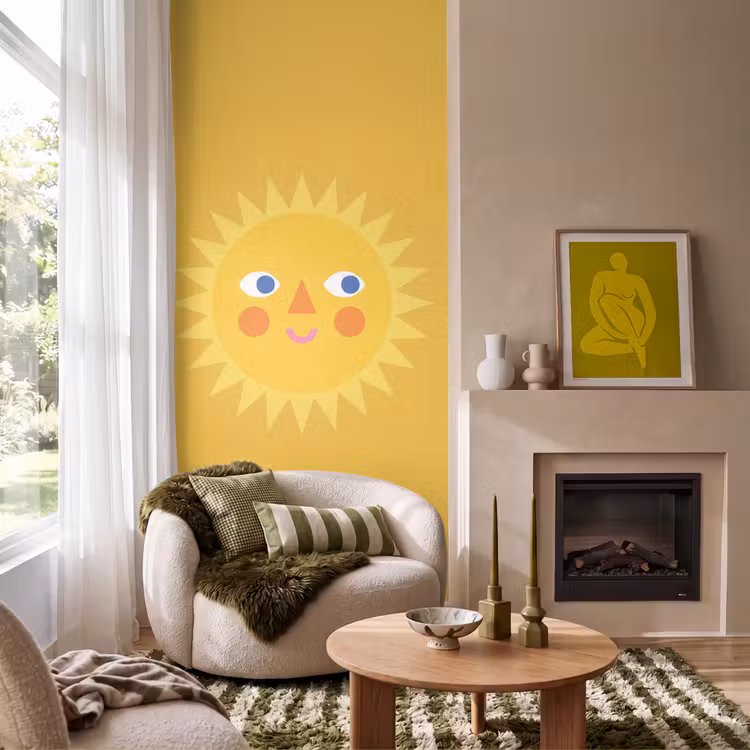 Behang - Zon - Gezicht - Zomer - Illustratie - Geel — 1
