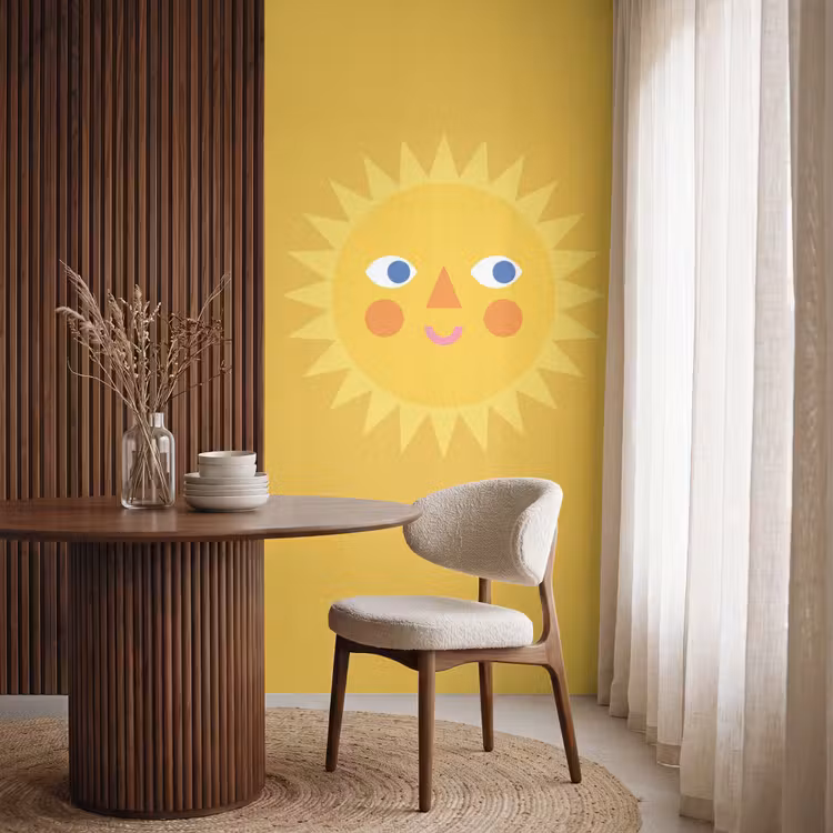 Behang - Zon - Gezicht - Zomer - Illustratie - Geel — 4