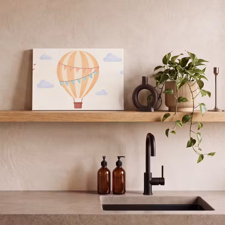 Canvas schilderij - Luchtballon - Wolken - Illustratie - Zacht - Kinderkamer — 2