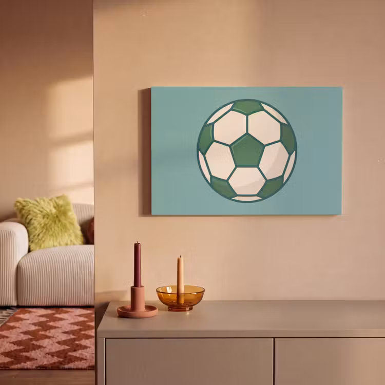 Canvas schilderij - Voetbal - Geometrisch - Sport - Illustratie - Blauwgroen — 1