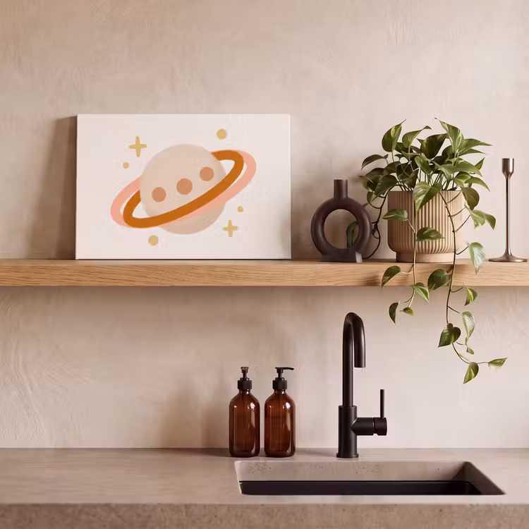 Canvas schilderij - Planeet - Ringen - Ruimte - Illustratie - Beige — 2