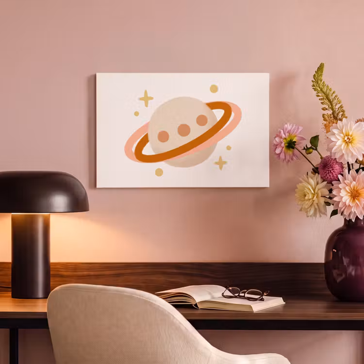Canvas schilderij - Planeet - Ringen - Ruimte - Illustratie - Beige — 3