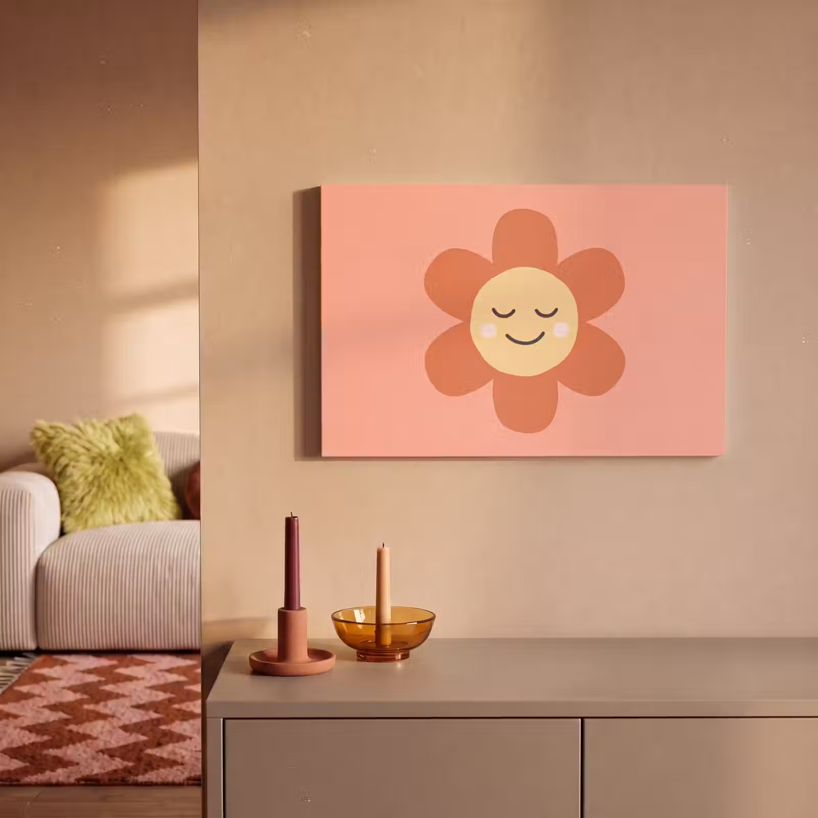 Canvas schilderij - Bloemen - Tekenfilm - Kind - Roze — 1