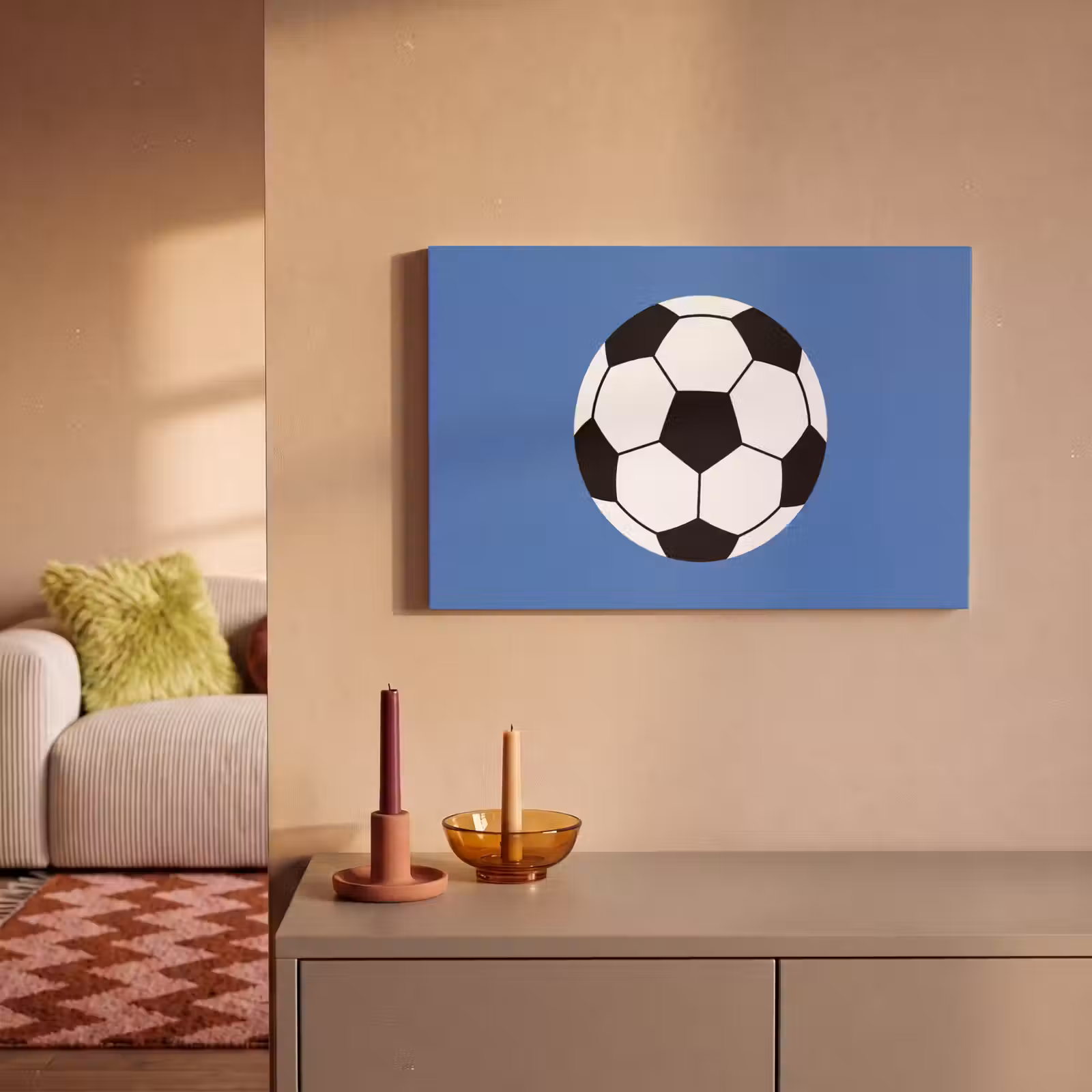 Canvas schilderij - Voetbal - Zwart-wit - Sport - Illustratie - Blauw — 1