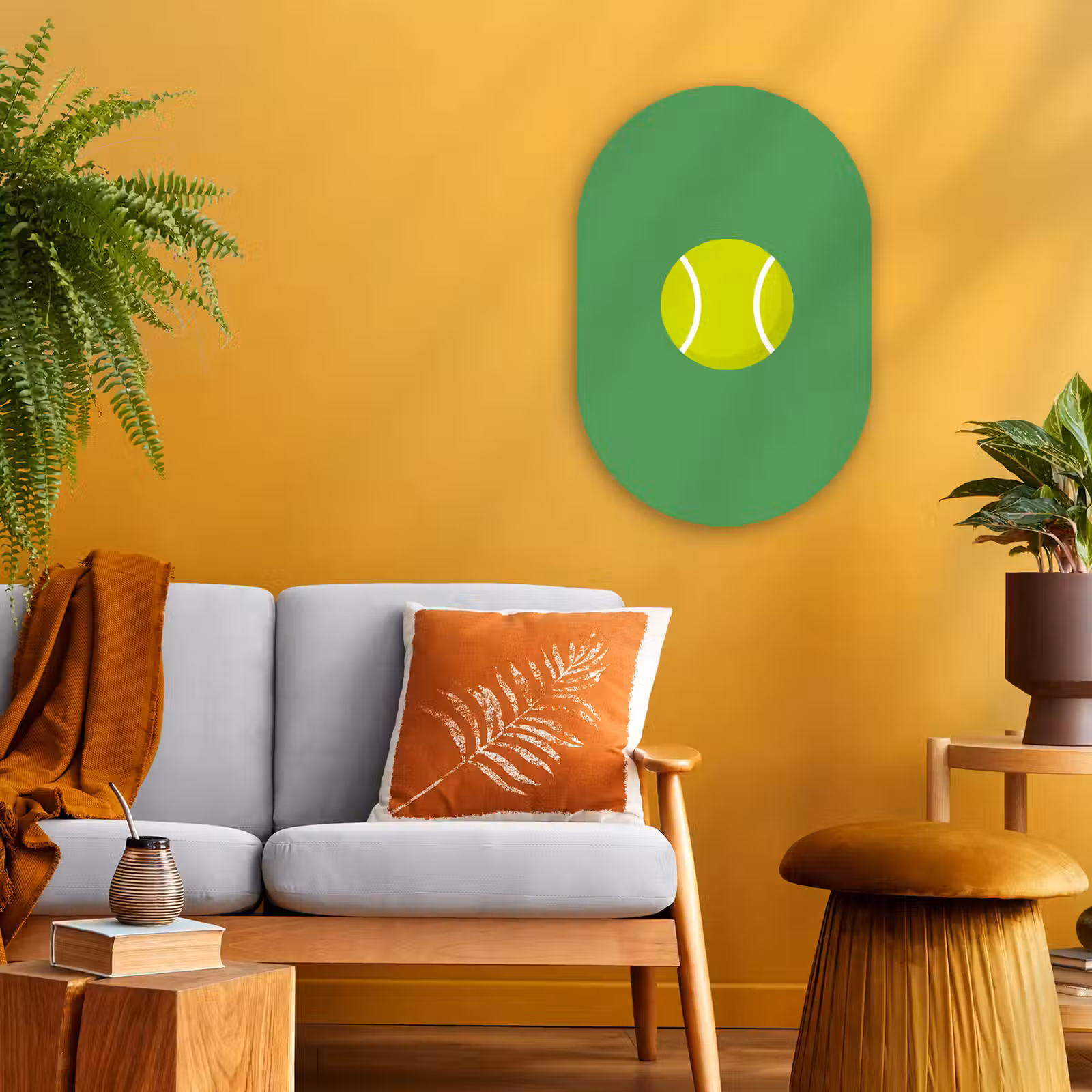 Muurovaal - Bal - Geel - Sport - Groen - Illustratie — 1