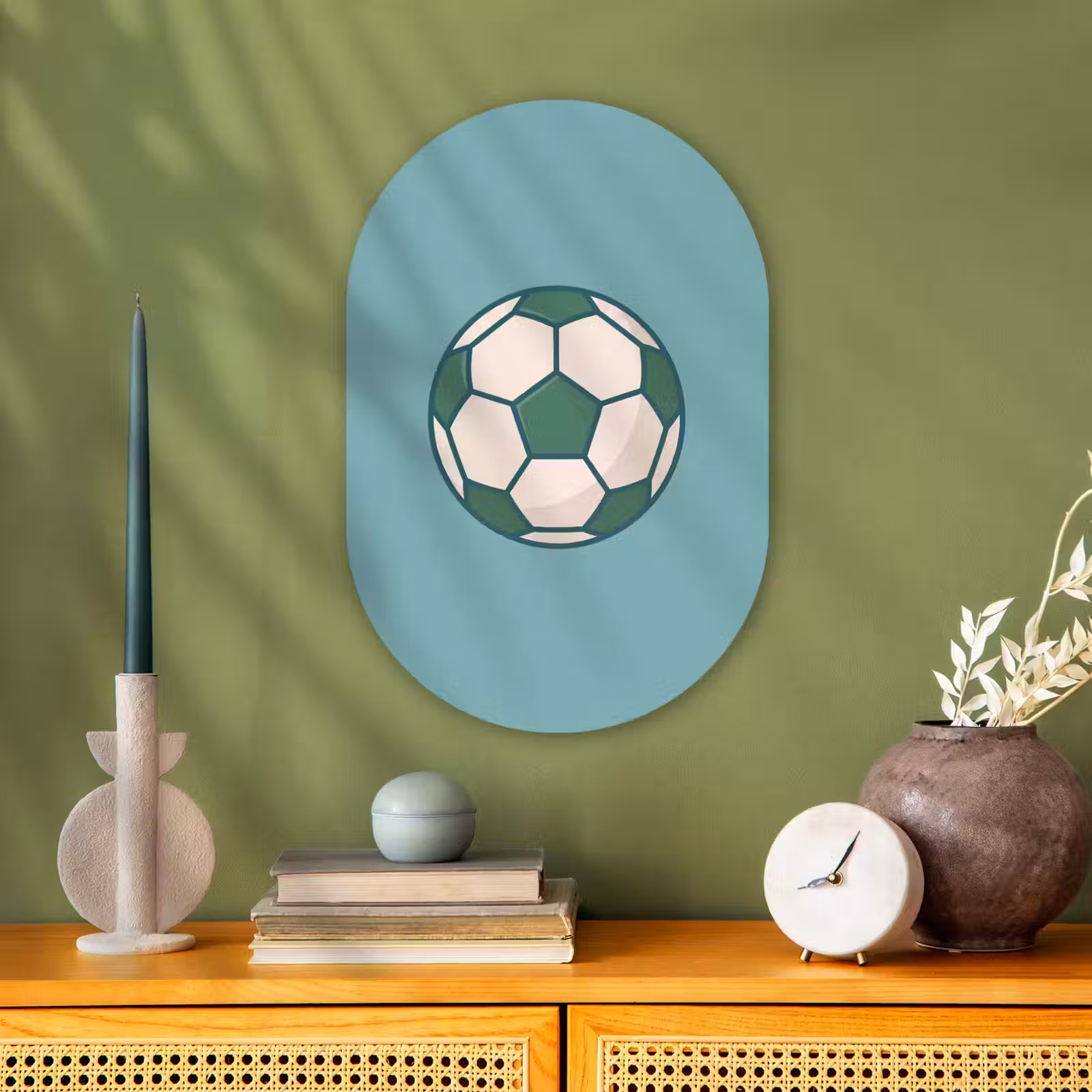 Muurovaal - Voetbal - Geometrisch - Sport - Illustratie - Blauwgroen — 1