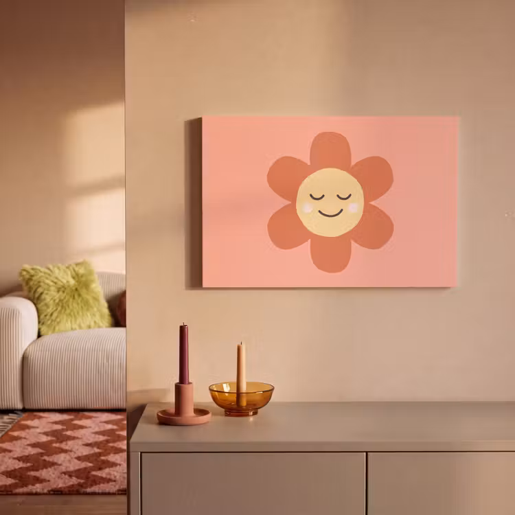 Canvas schilderij - Bloemen - Tekenfilm - Kind - Roze — 1