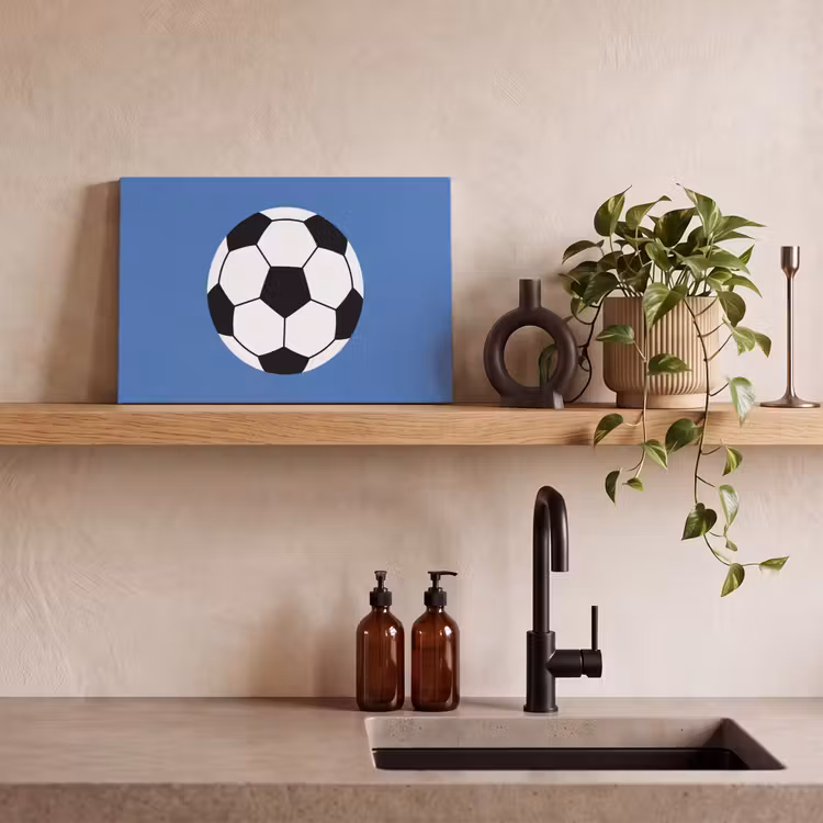 Canvas schilderij - Voetbal - Zwart-wit - Sport - Illustratie - Blauw — 2