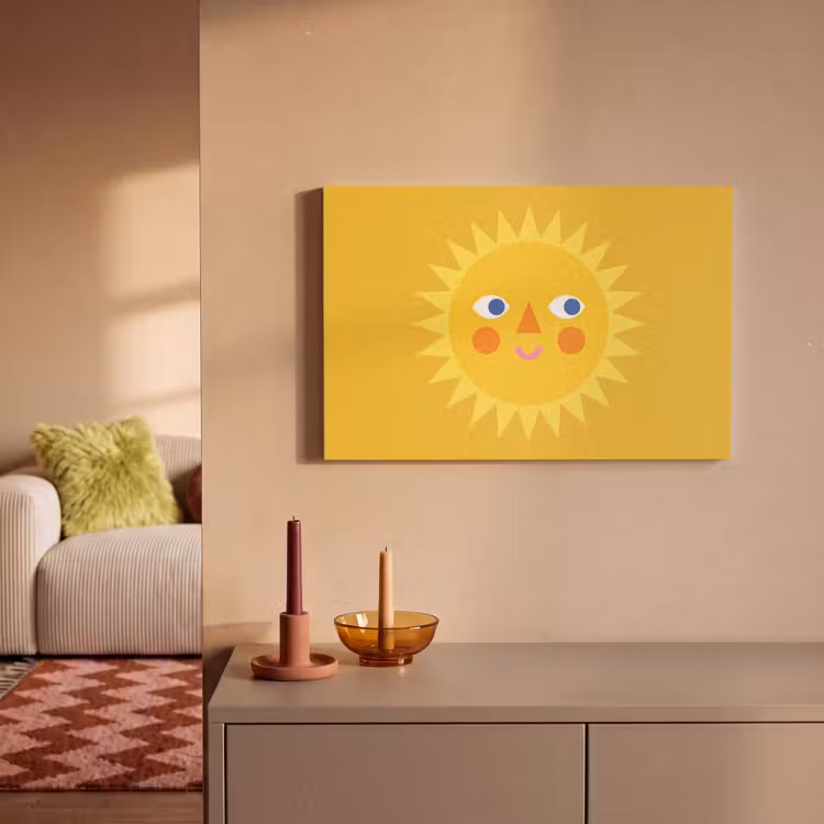 Canvas schilderij - Zon - Gezicht - Zomer - Illustratie - Geel — 1