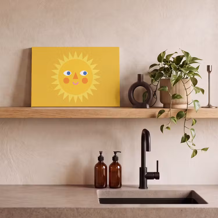 Canvas schilderij - Zon - Gezicht - Zomer - Illustratie - Geel — 2