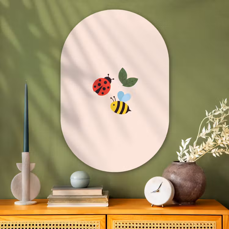 Muurovaal glas - Insect - Blad - Natuur - Speels - Illustratie — 2
