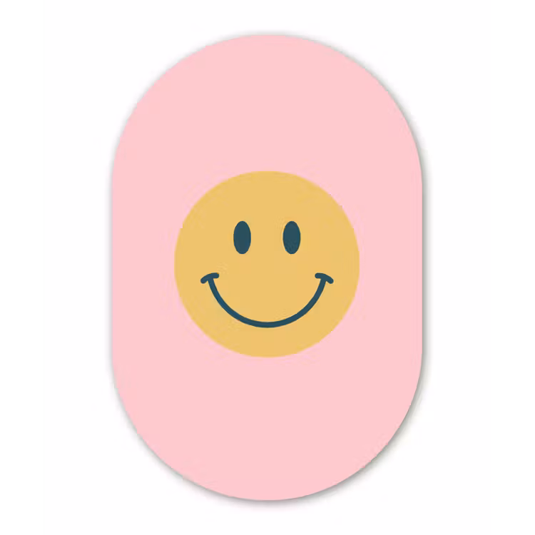 Muurovaal glas - Smiley - Geel - Roze - Symbool - Minimalistisch — 1