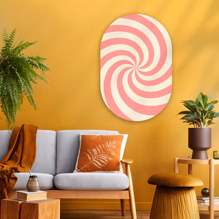 Muurovaal glas - Spiraal - Patroon - Abstract - Roze - Beige — 3