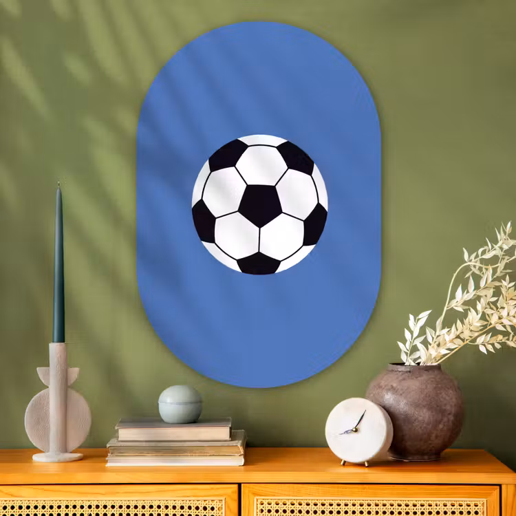 Muurovaal glas - Voetbal - Zwart-wit - Sport - Illustratie - Blauw — 2