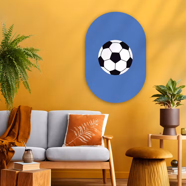 Muurovaal glas - Voetbal - Zwart-wit - Sport - Illustratie - Blauw — 3