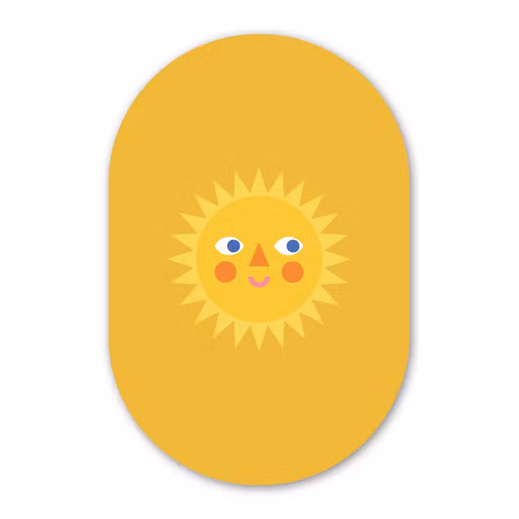 Muurovaal glas - Zon - Gezicht - Zomer - Illustratie - Geel — 1