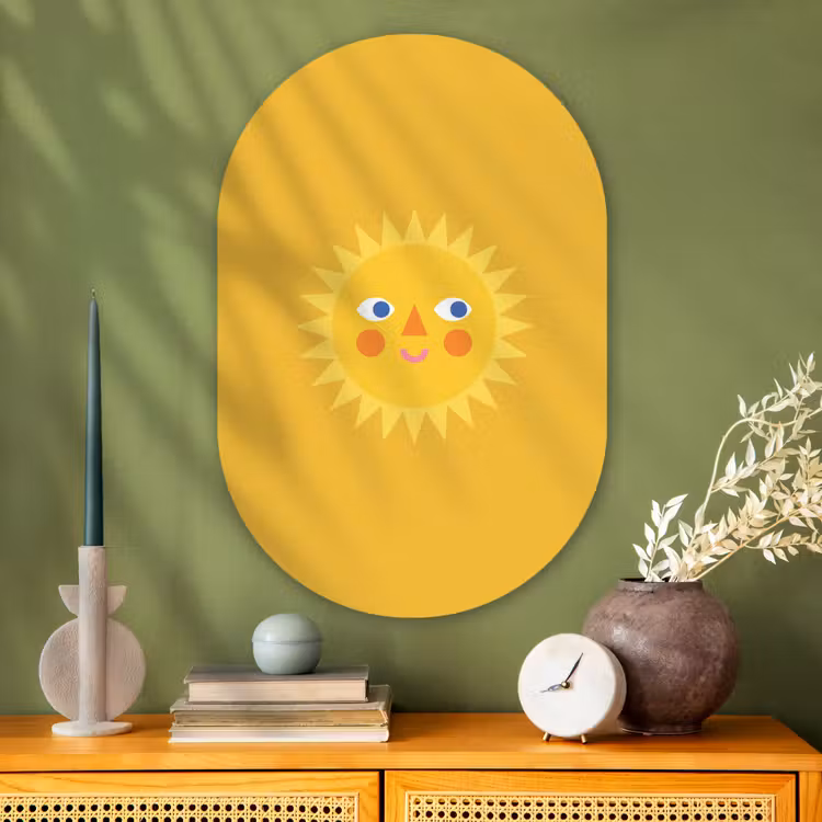 Muurovaal glas - Zon - Gezicht - Zomer - Illustratie - Geel — 2
