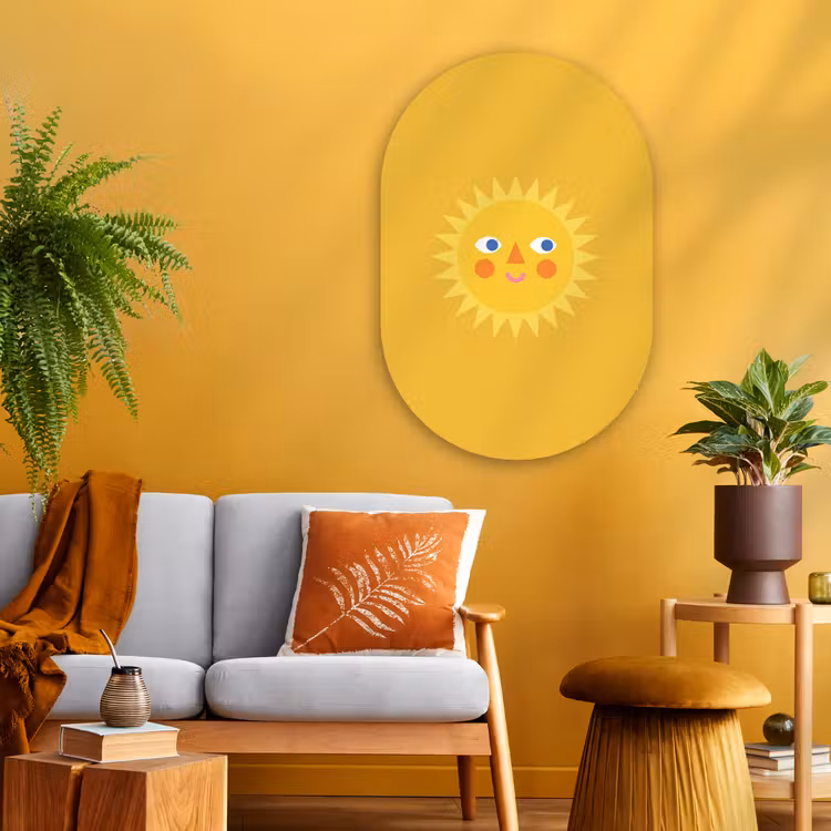 Muurovaal glas - Zon - Gezicht - Zomer - Illustratie - Geel — 3
