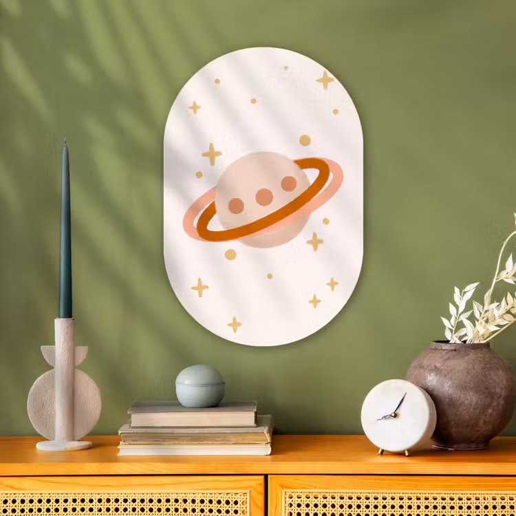 Muurovaal - Planeet - Ringen - Ruimte - Illustratie - Beige — 2