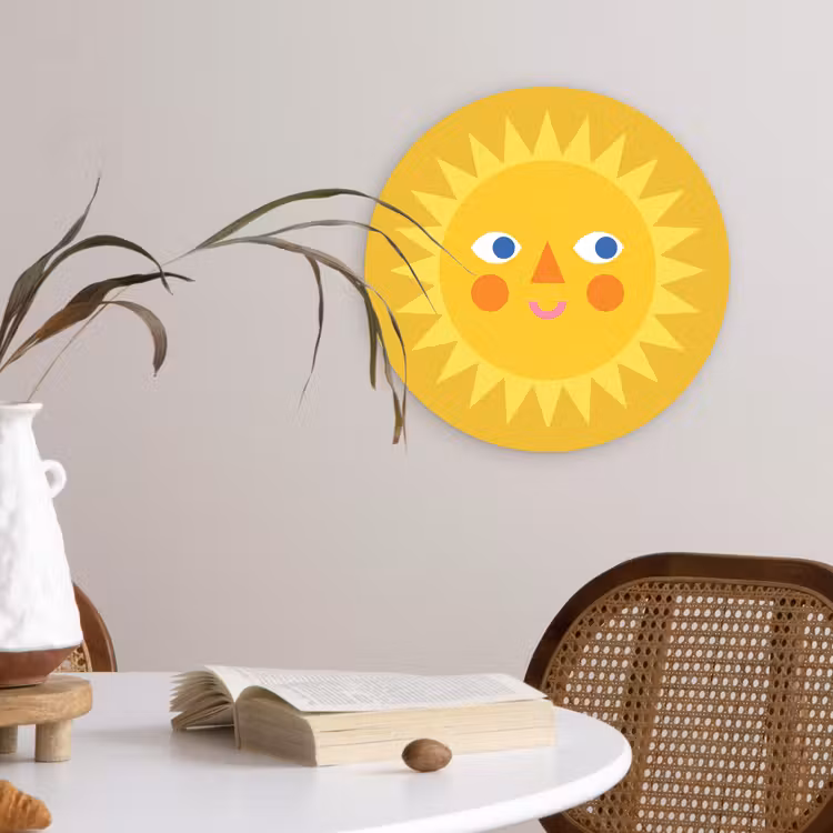 Muurcirkel - Zon - Gezicht - Zomer - Illustratie - Geel — 4