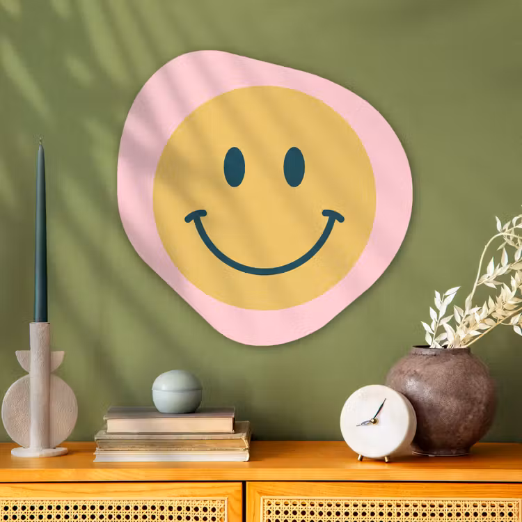 Organisch schilderij aluminium - Smiley - Geel - Roze - Symbool - Minimalistisch — 2