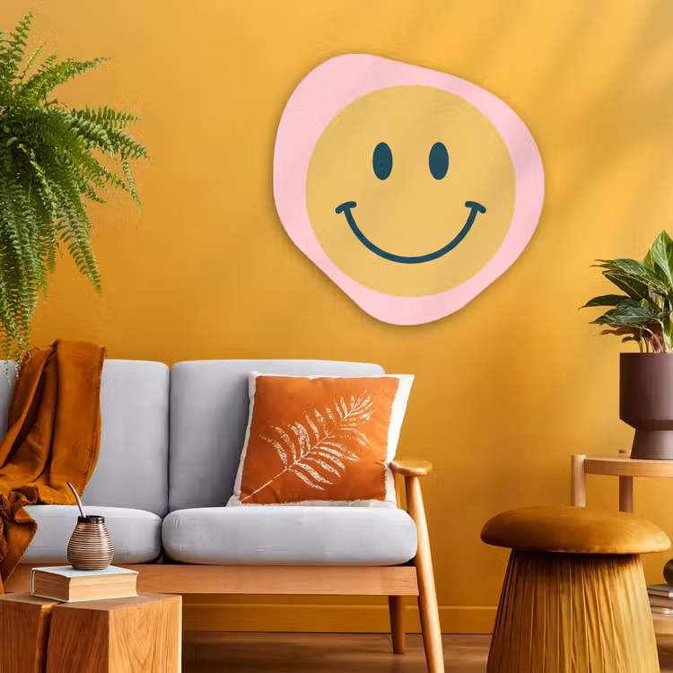 Organisch schilderij aluminium - Smiley - Geel - Roze - Symbool - Minimalistisch — 3